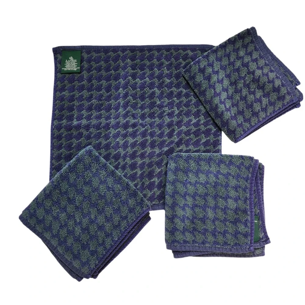 Vintage Ralph Lauren Houndstooth Set 9 Towels USA W/Tags Face Bath Floor Mat ***